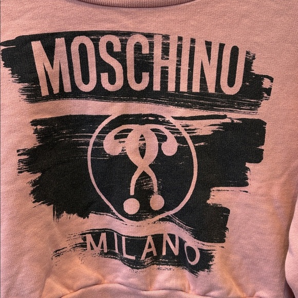 Moschino Milano question mark sweater logo cropped crewneck pullover pink Small - Picture 3 of 11